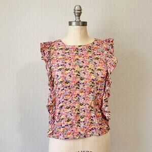 SCOTCH & SODA Blouse Colorful Ditsy Floral Ruffled Flutter Sleeve Boho